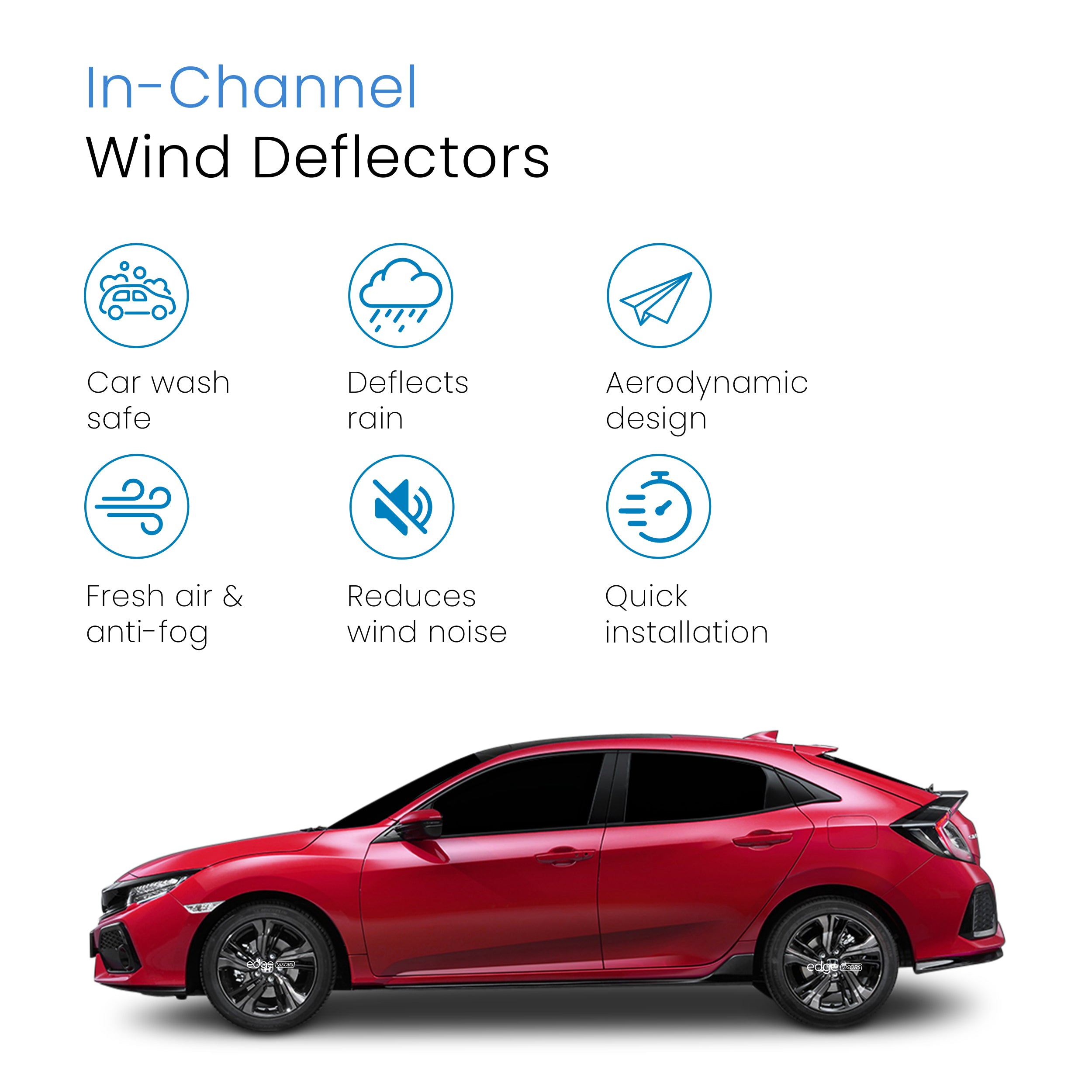 Honda Civic MK10 2017-2022 5 Door Hatchback Wind Deflectors 4pc