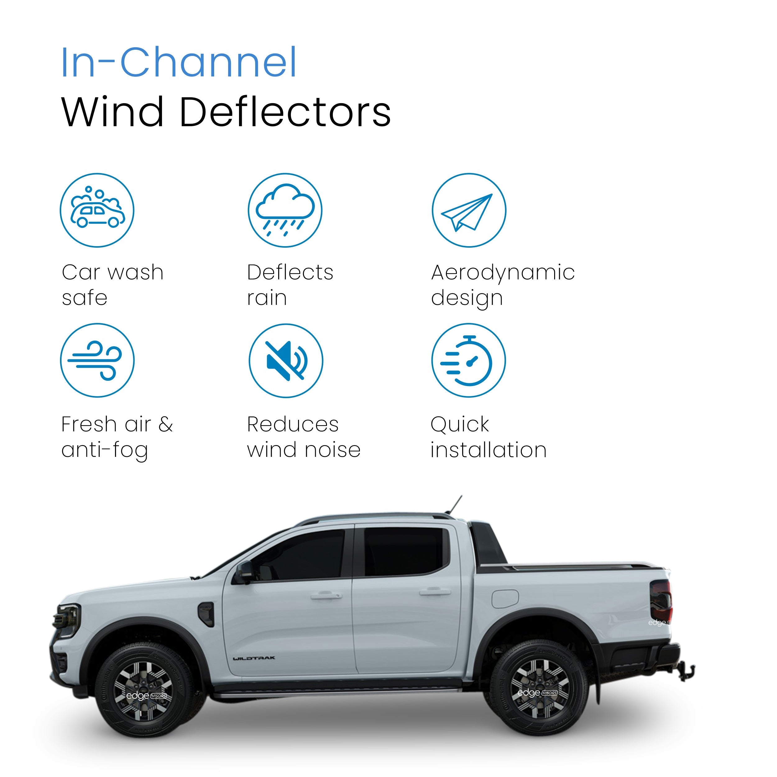 Ford Ranger MK4 2023-Onwards 4 Door Pick-Up Wind Deflectors 4pc