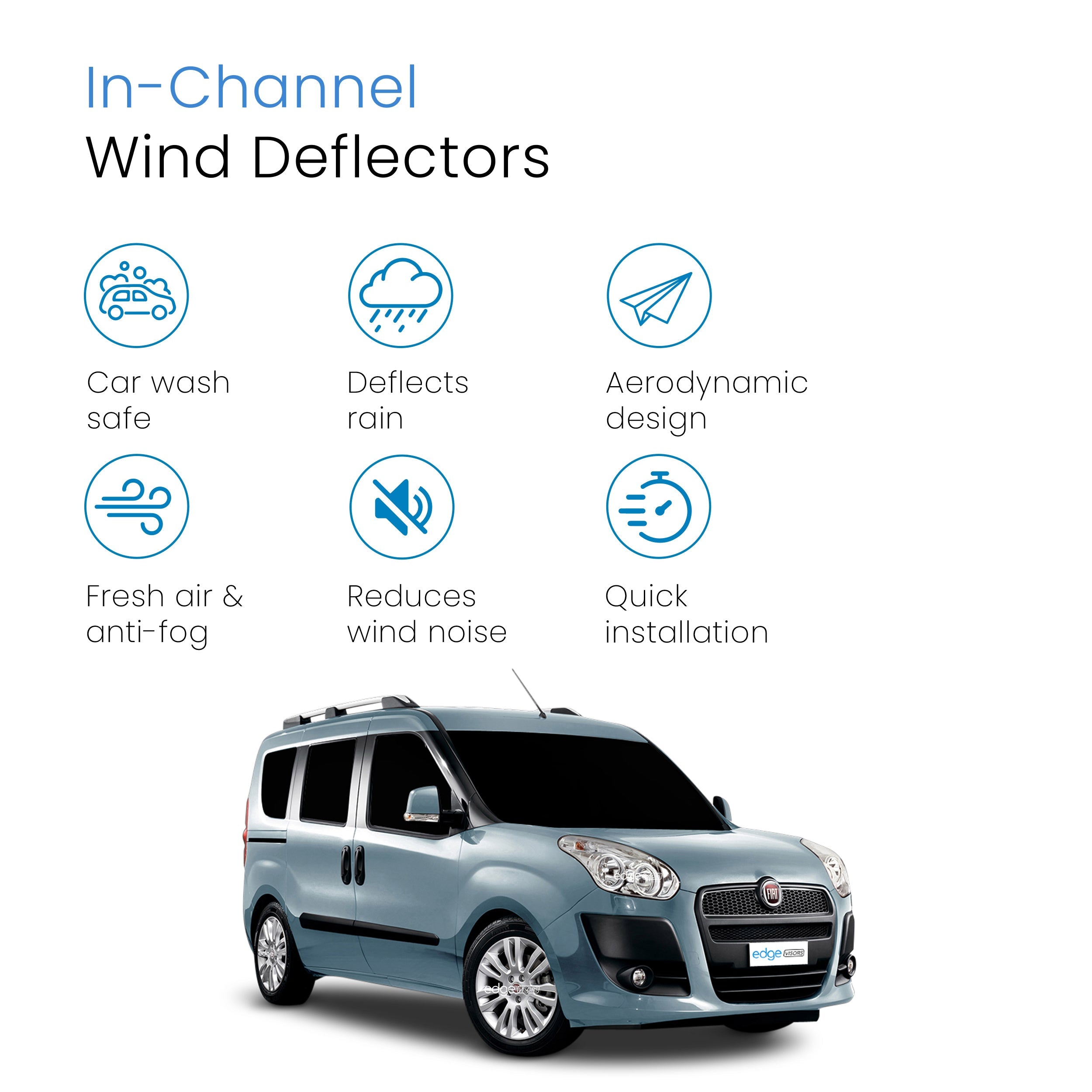 Fiat Doblo MK2 2010-2022 2 Door Van Wind Deflectors 2pc