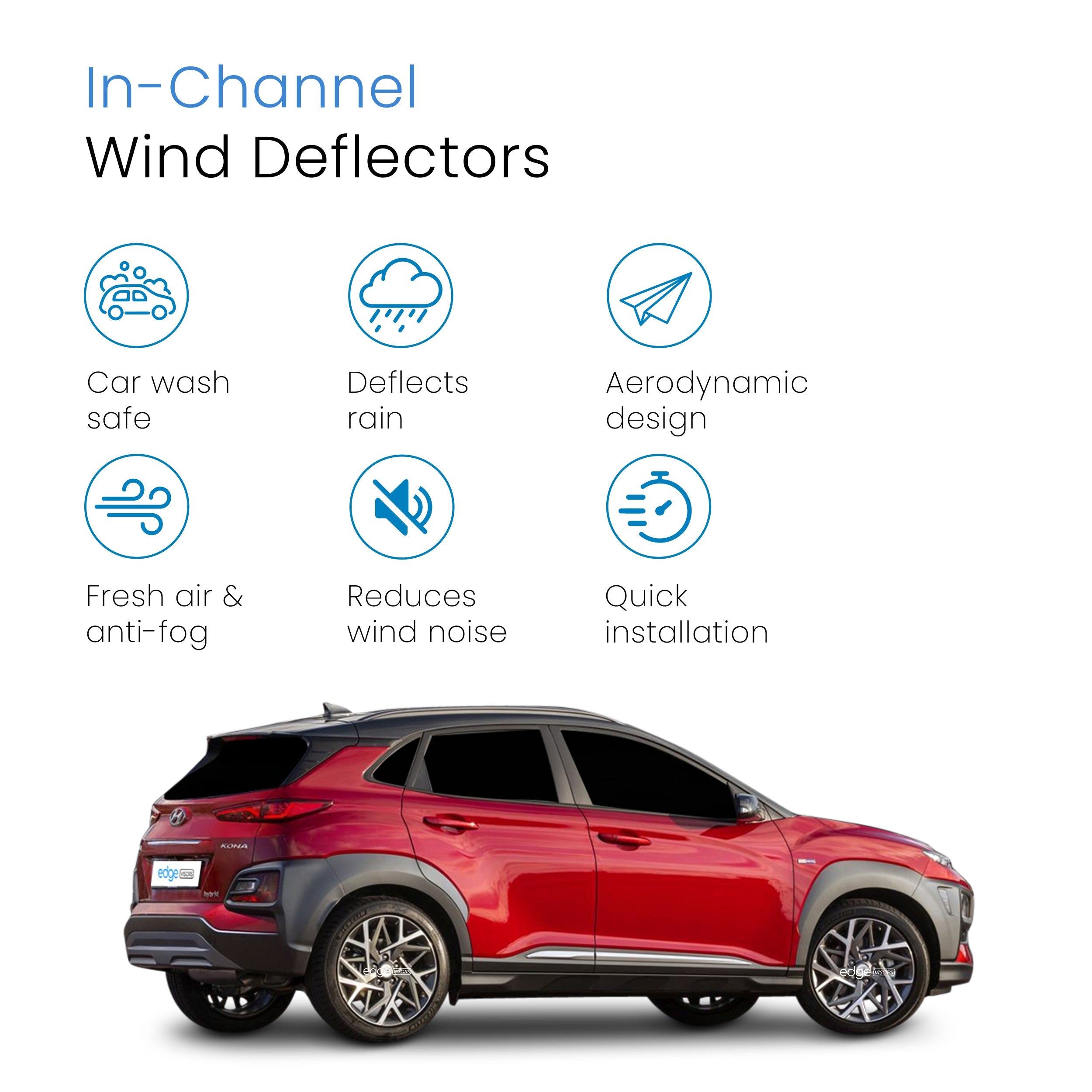 Hyundai KONA MK1 2017-2023 5 Door SUV Wind Deflectors 4pc