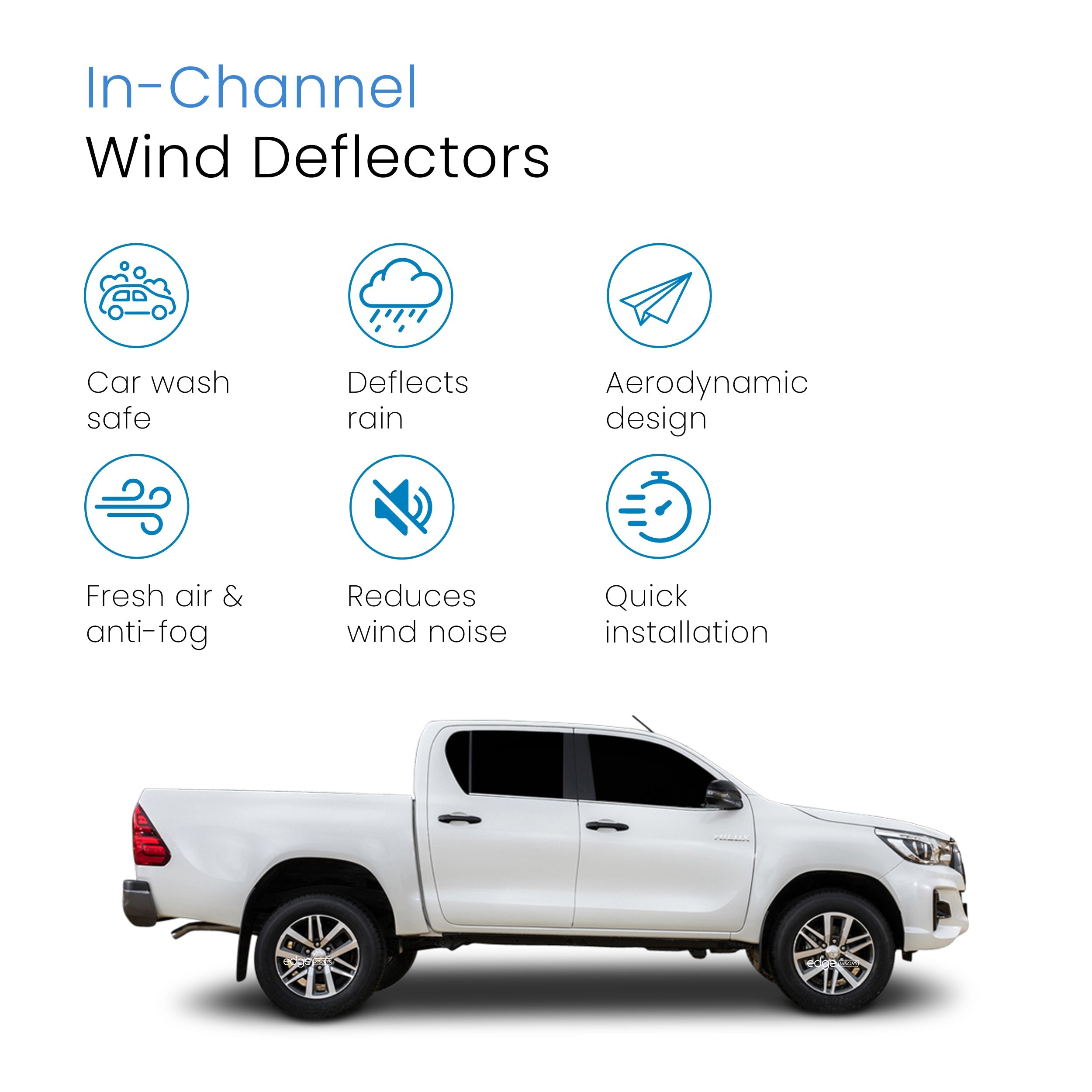 Toyota Hilux MK8 2016-Onwards 4 Door Pick-Up Wind Deflectors 4pc