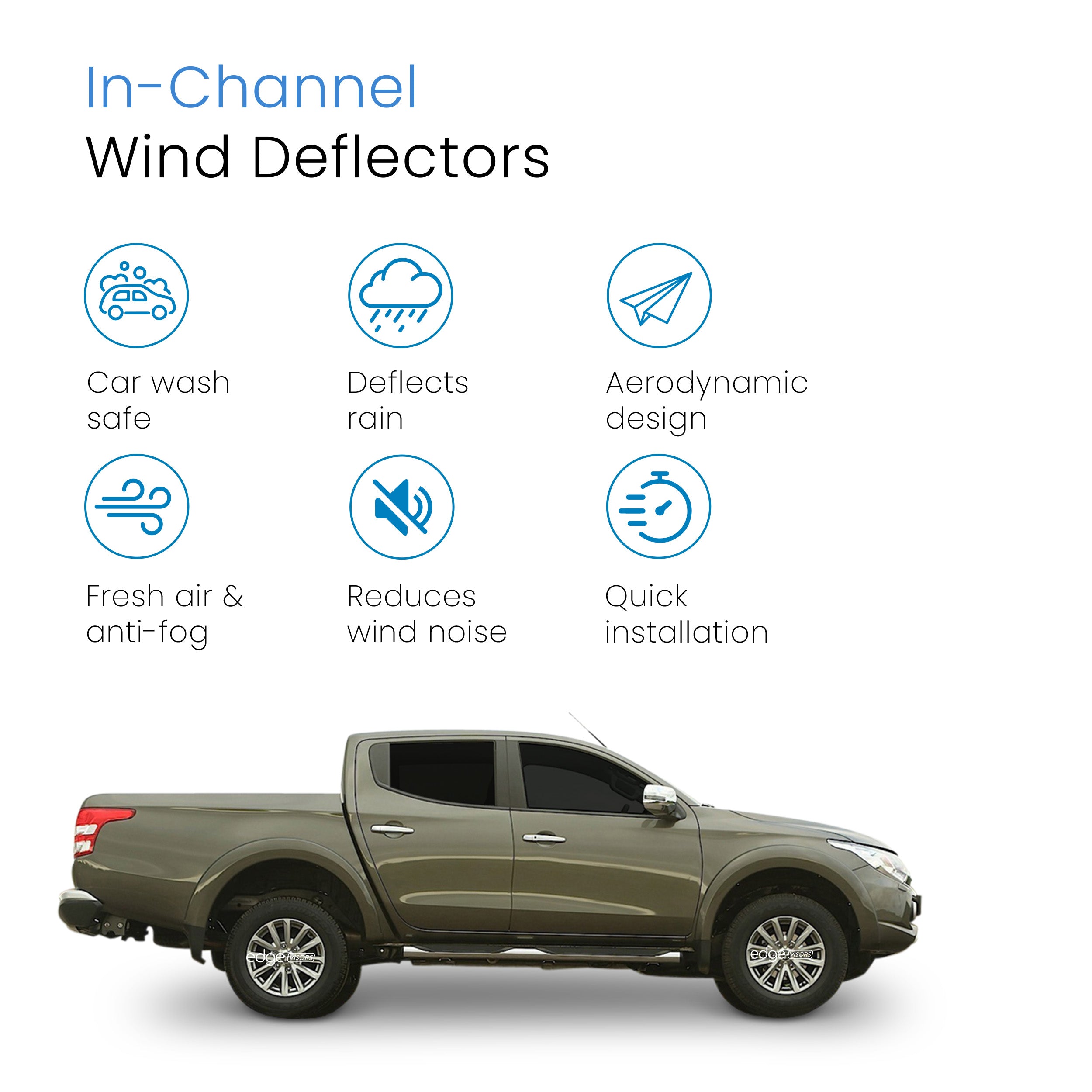 Mitsubishi L200/Triton MK5 2015-2023 4 Door Pick Up Wind Deflectors 4pc