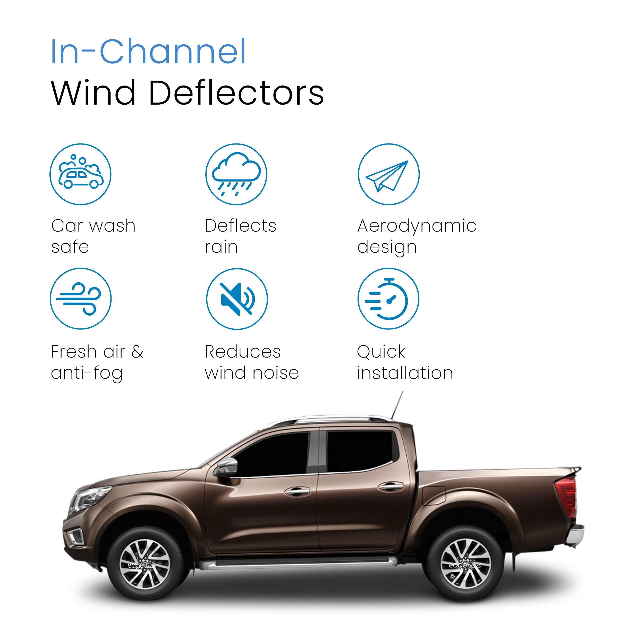Nissan Navara NP300 D23 MK4 2015-Onwards 4 Door Truck Wind Deflectors 4pc
