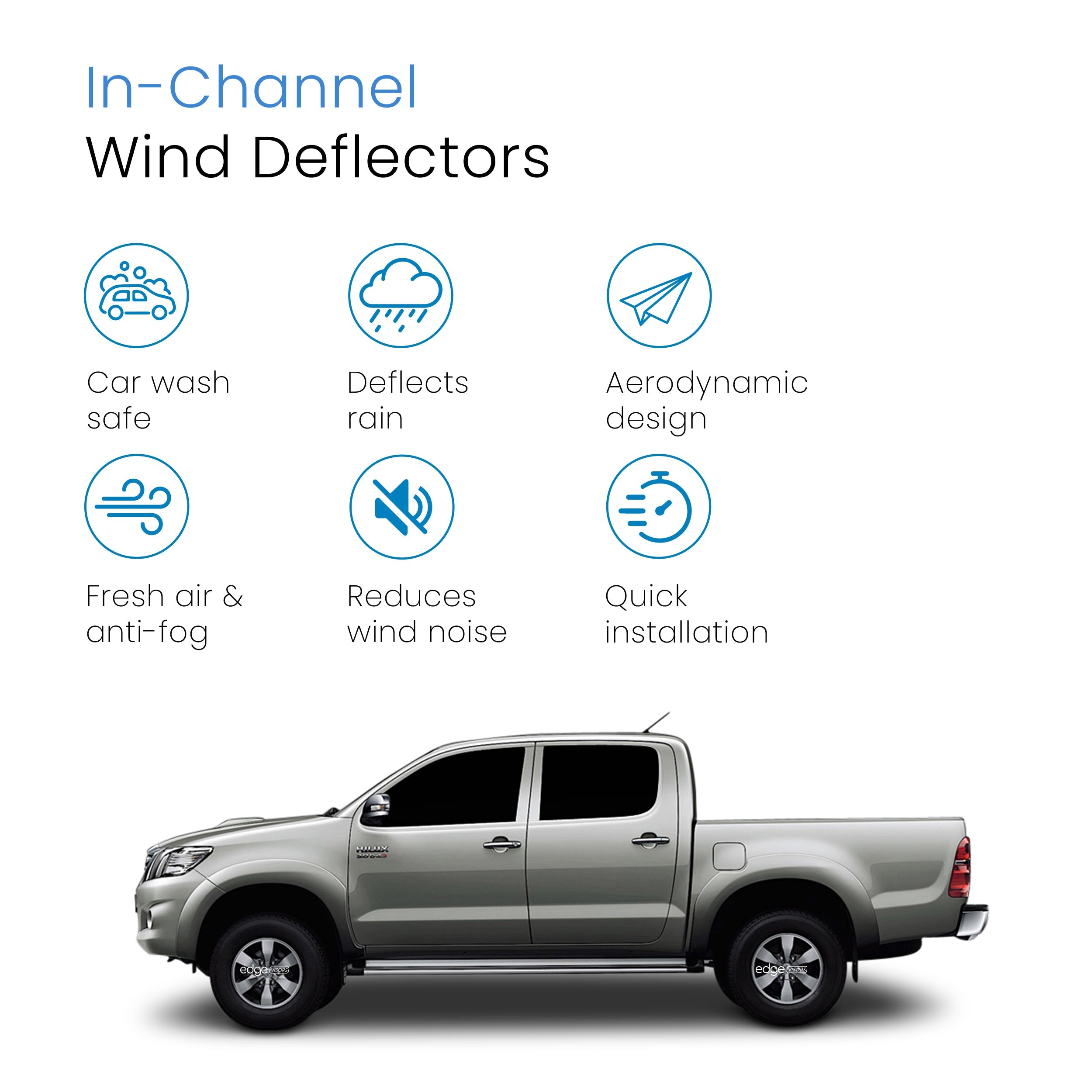 Toyota Hilux MK7 2005-2016 4 Door Pick-Up Wind Deflectors 4pc