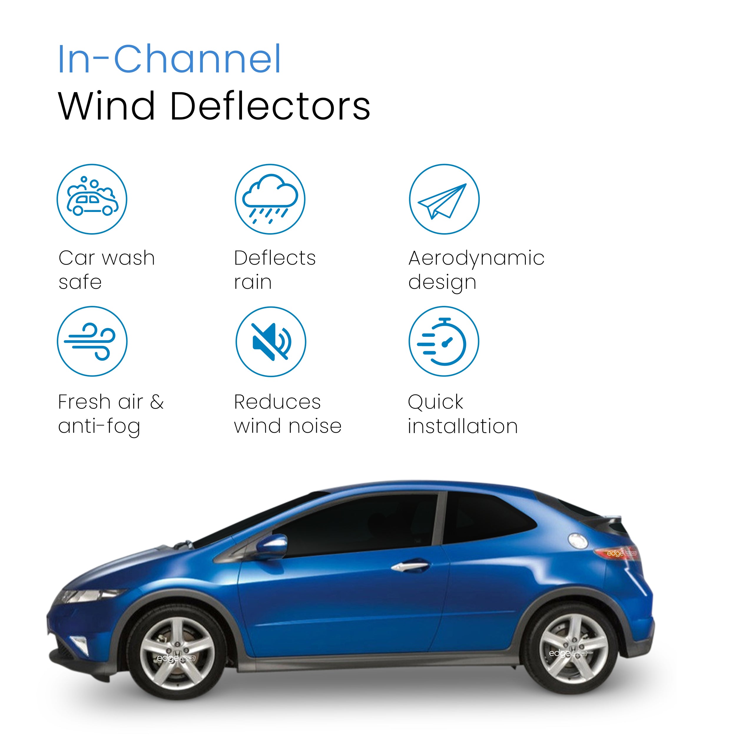 Honda Civic MK8 2005-2012 3 Door Hatchback Wind Deflectors 2pc