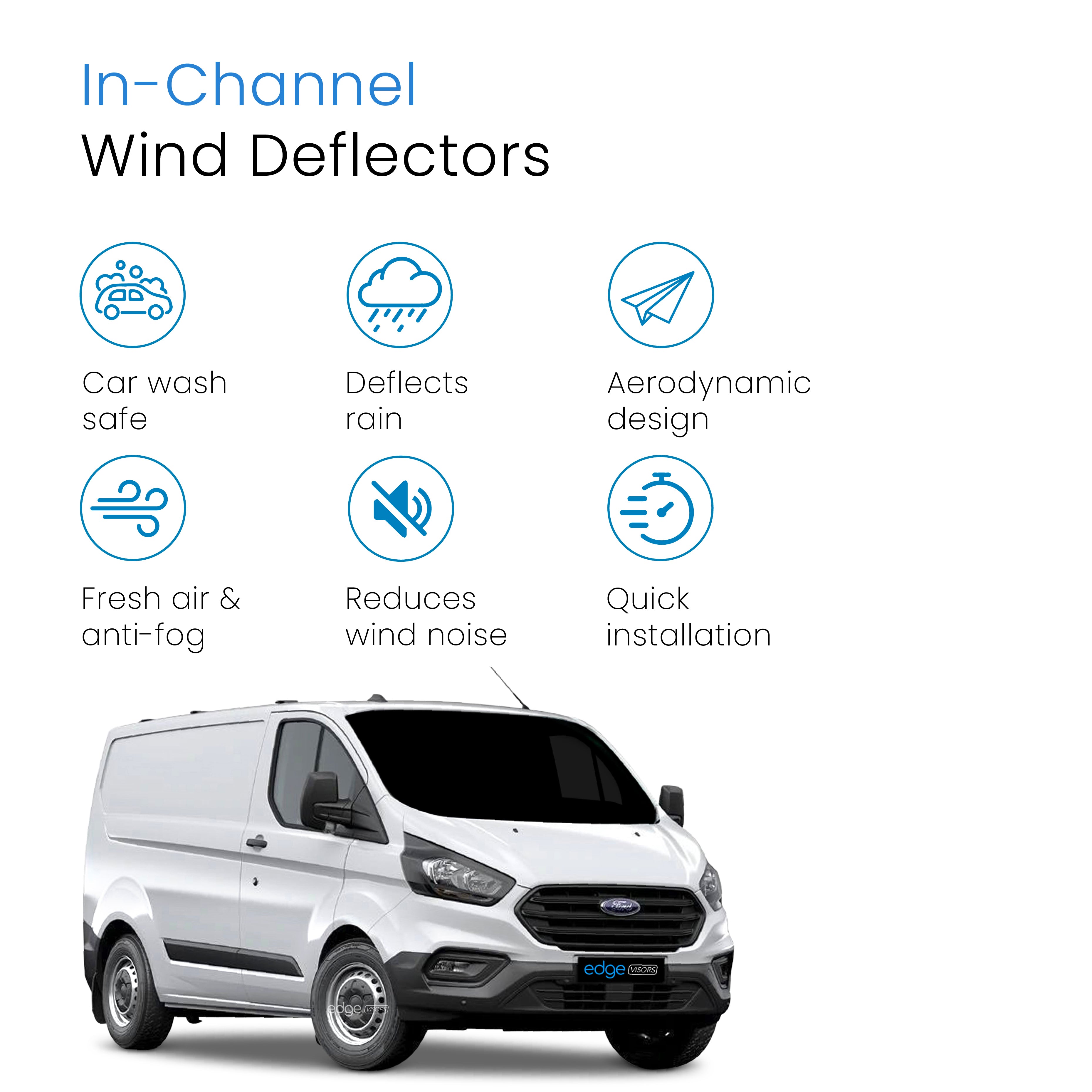 Ford Transit Custom MK1 2012-2023 2/4 Door Panel Van Wind Deflectors 2pc