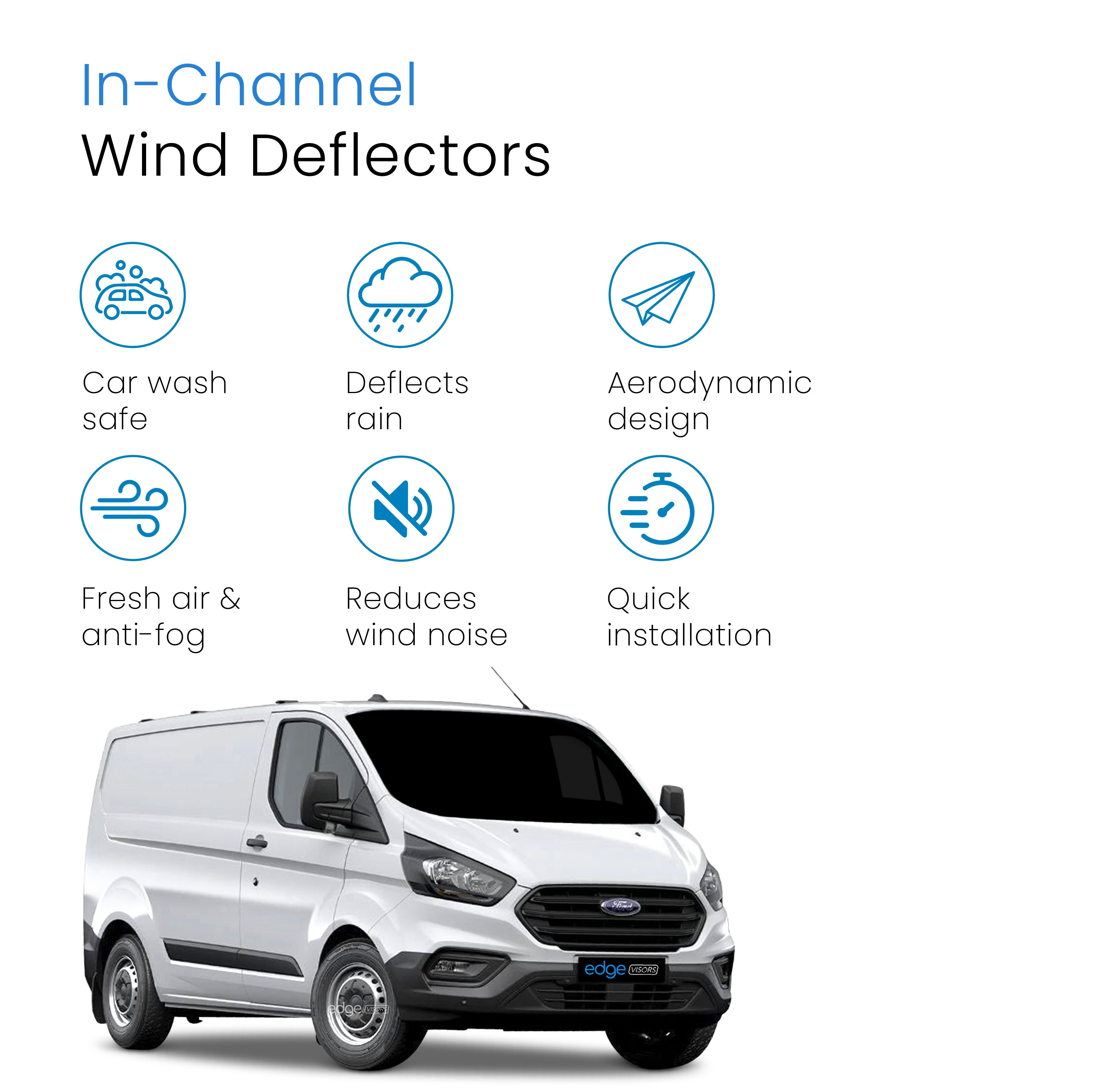 Ford Transit Custom MK1 2012-2023 4 Door Panel Van Wind Deflectors 2pc