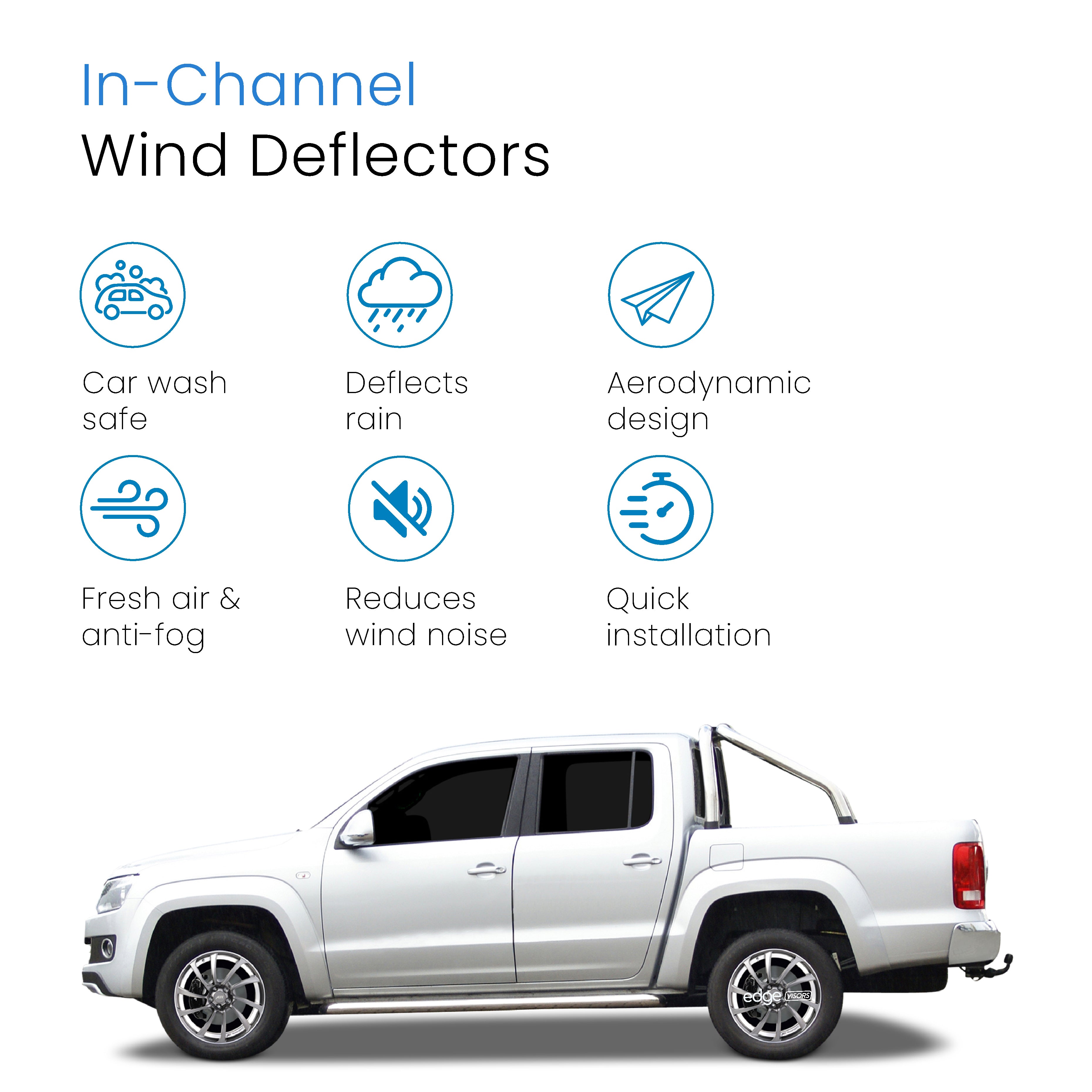 VW Amarok MK1 2009-2022 4 Door Pick-up Wind Deflectors 4pc