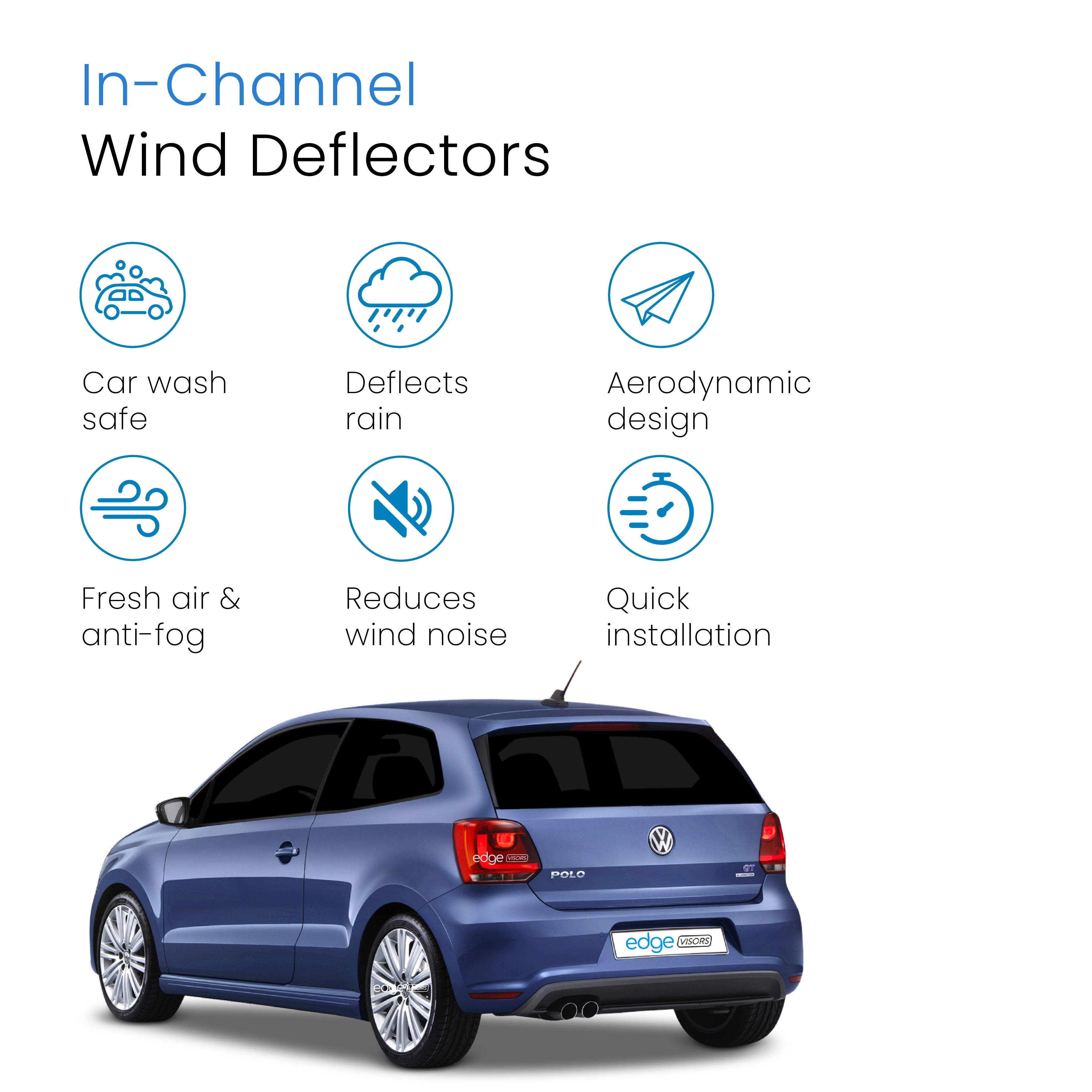 VW Polo MK5 6R 6C 2009-2017 3 Door Hatchback Wind Deflectors 2pc