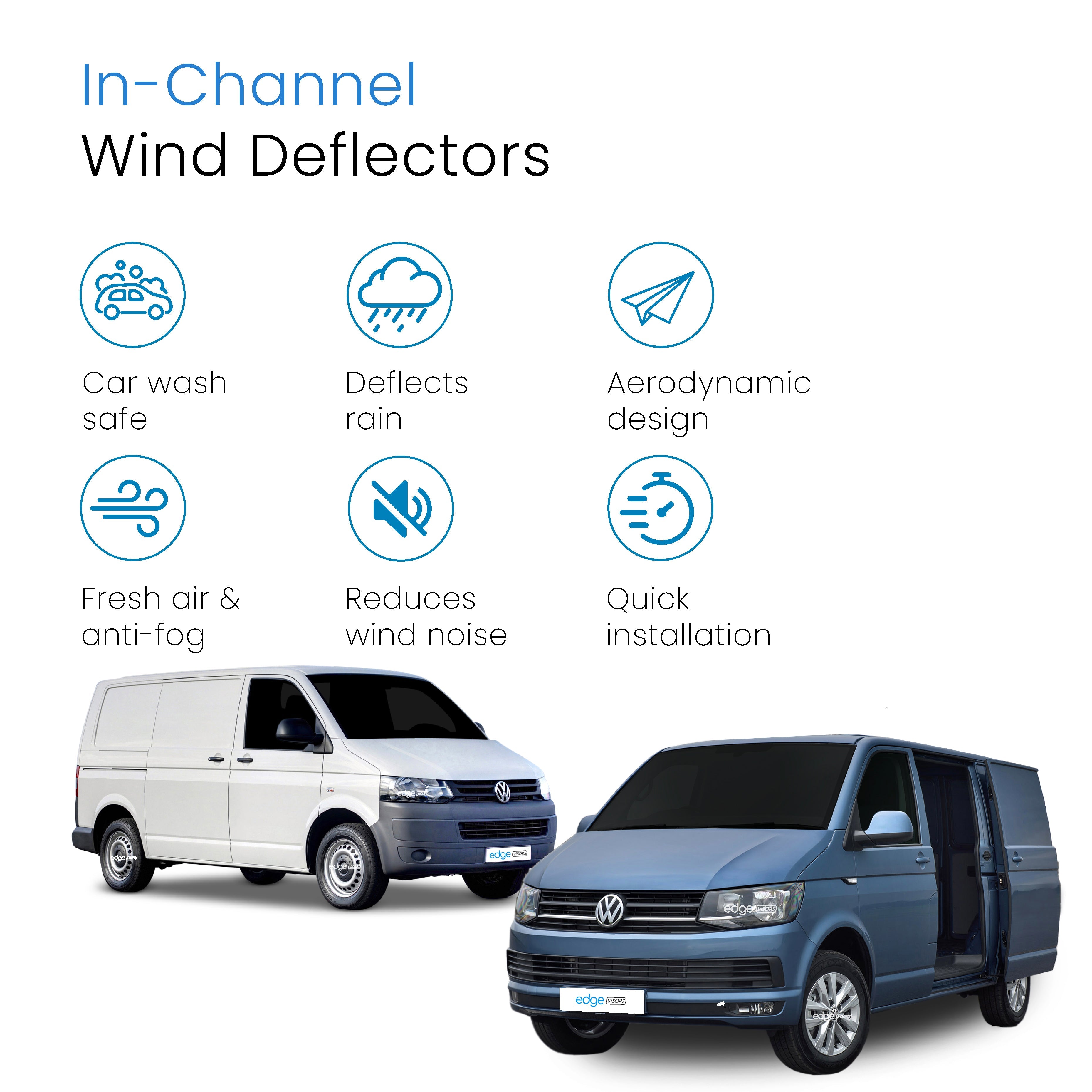 VW Transporter T5 T6 T6.1 2003-2024 2 Door Van Wind Deflectors 2pc