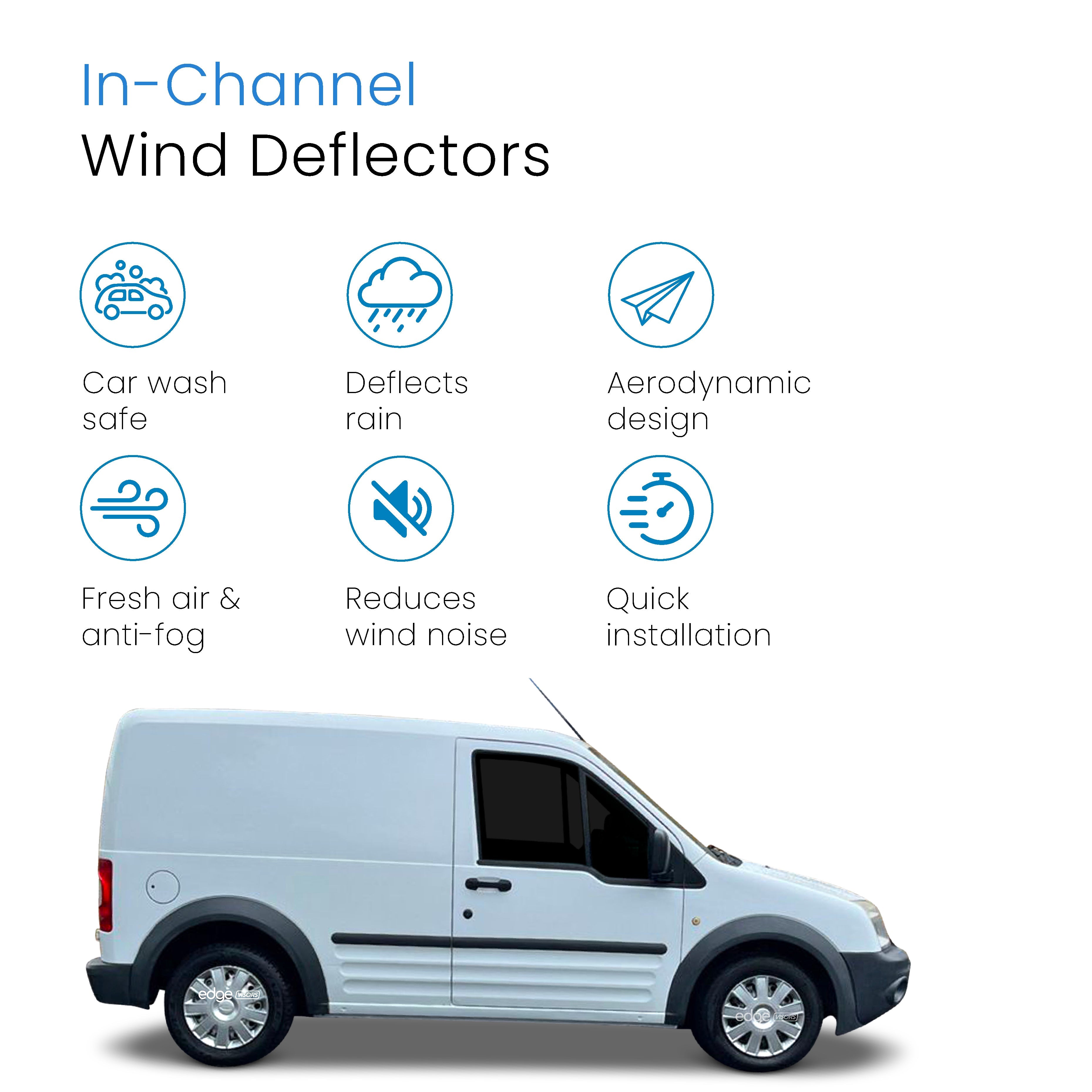 Ford Transit Connect MK1 2002-2013 2 Door Van Wind Deflectors 2pc