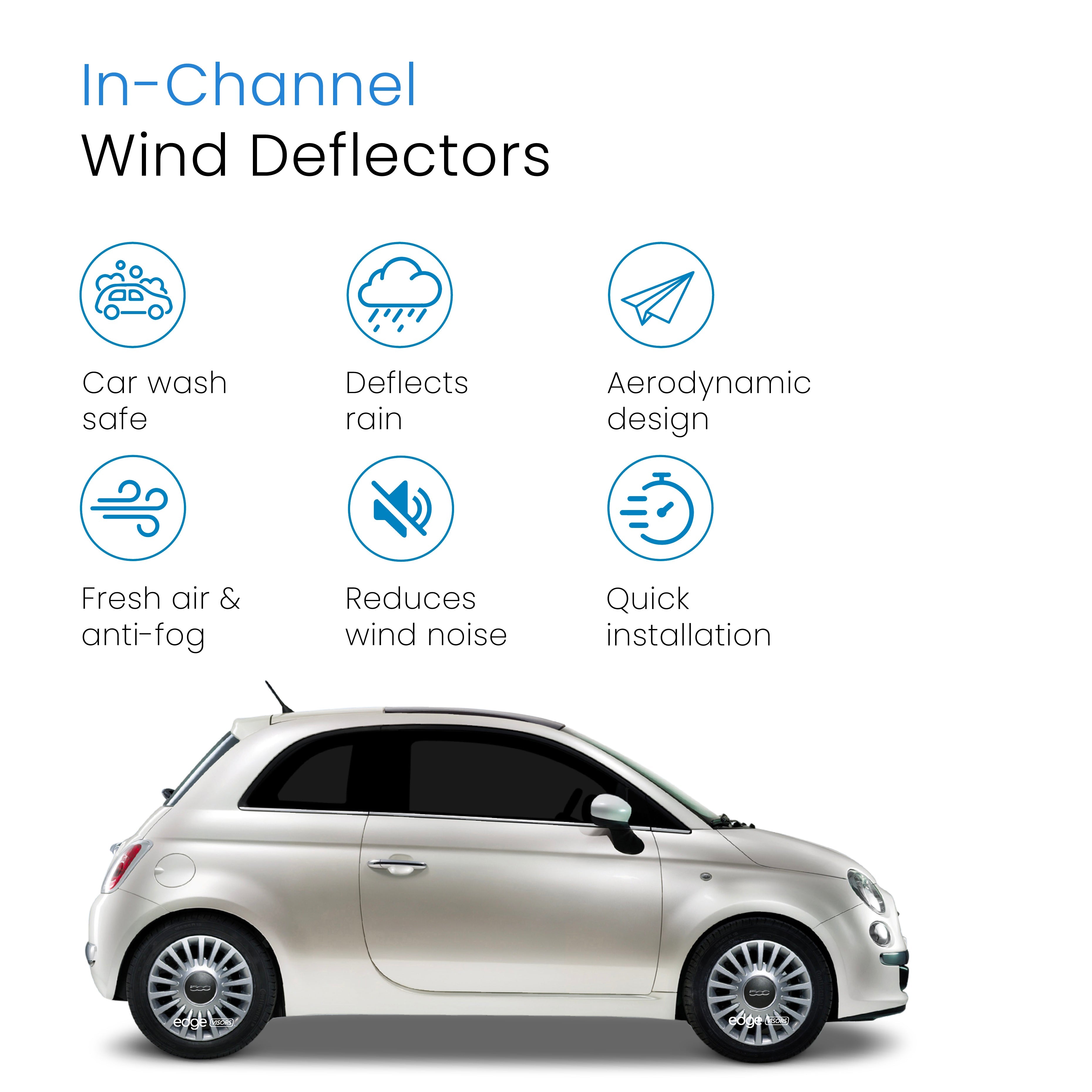 Fiat 500 Abarth MK1 2007-2019 3 Door Hatchback Wind Deflectors 2pc