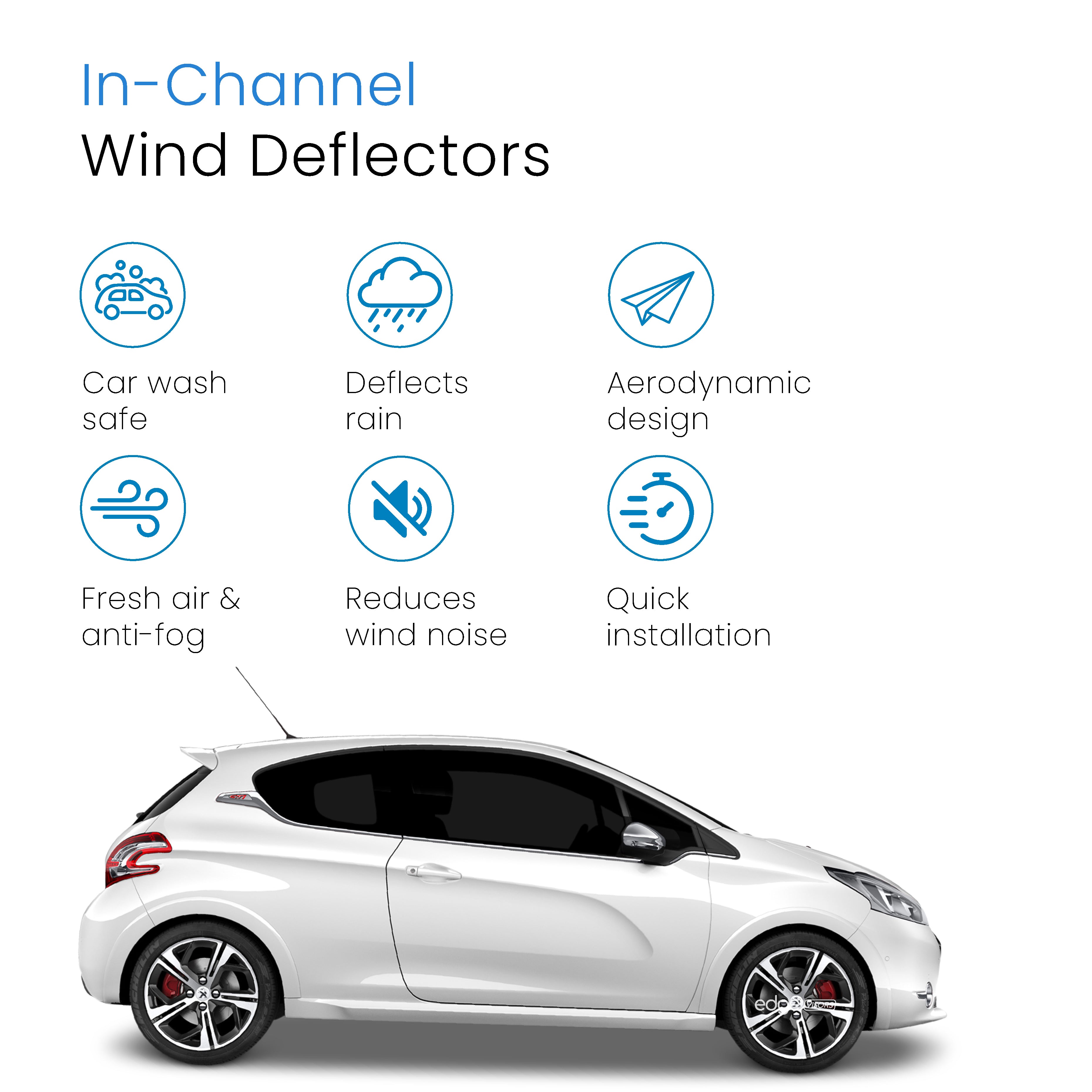 Peugeot 208 2012-2019 3 Door Hatchback Wind Deflectors 2pc