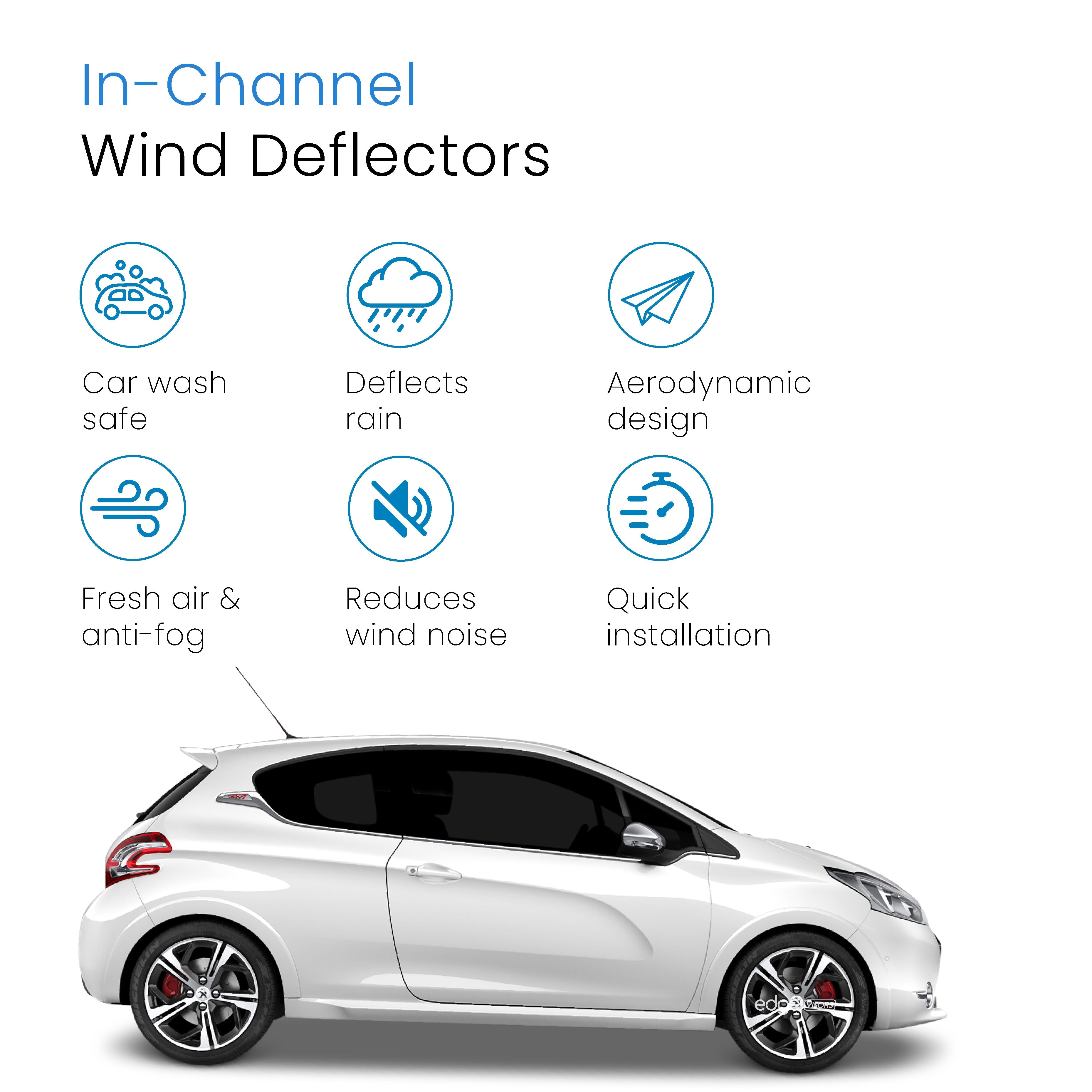 Peugeot 208 MK1 2012-2019 3 Door Hatchback Wind Deflectors 2pc