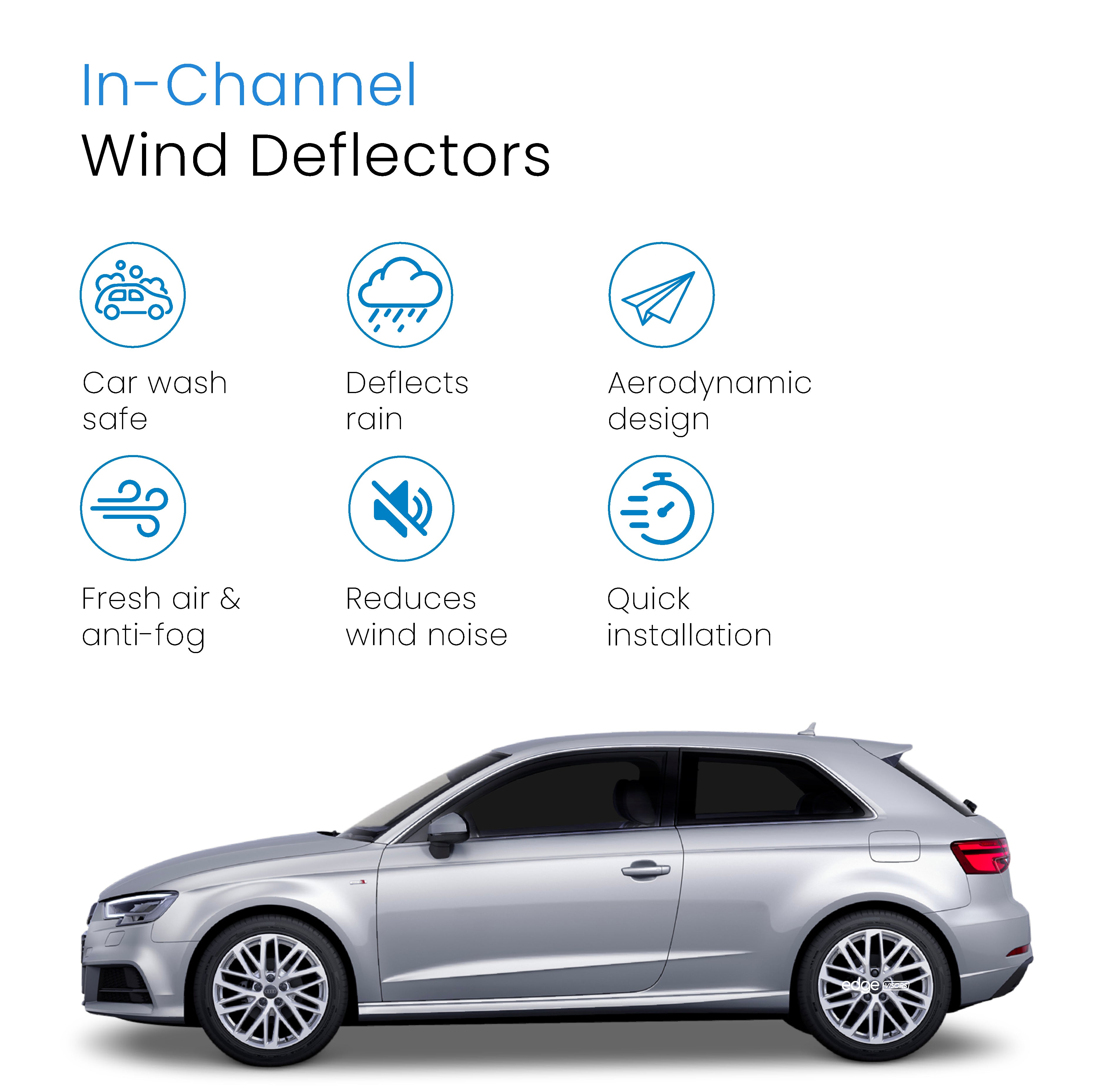 Audi A3 or S3 MK3 2013-2020 3 Door Hatchback Wind Deflectors 2pc