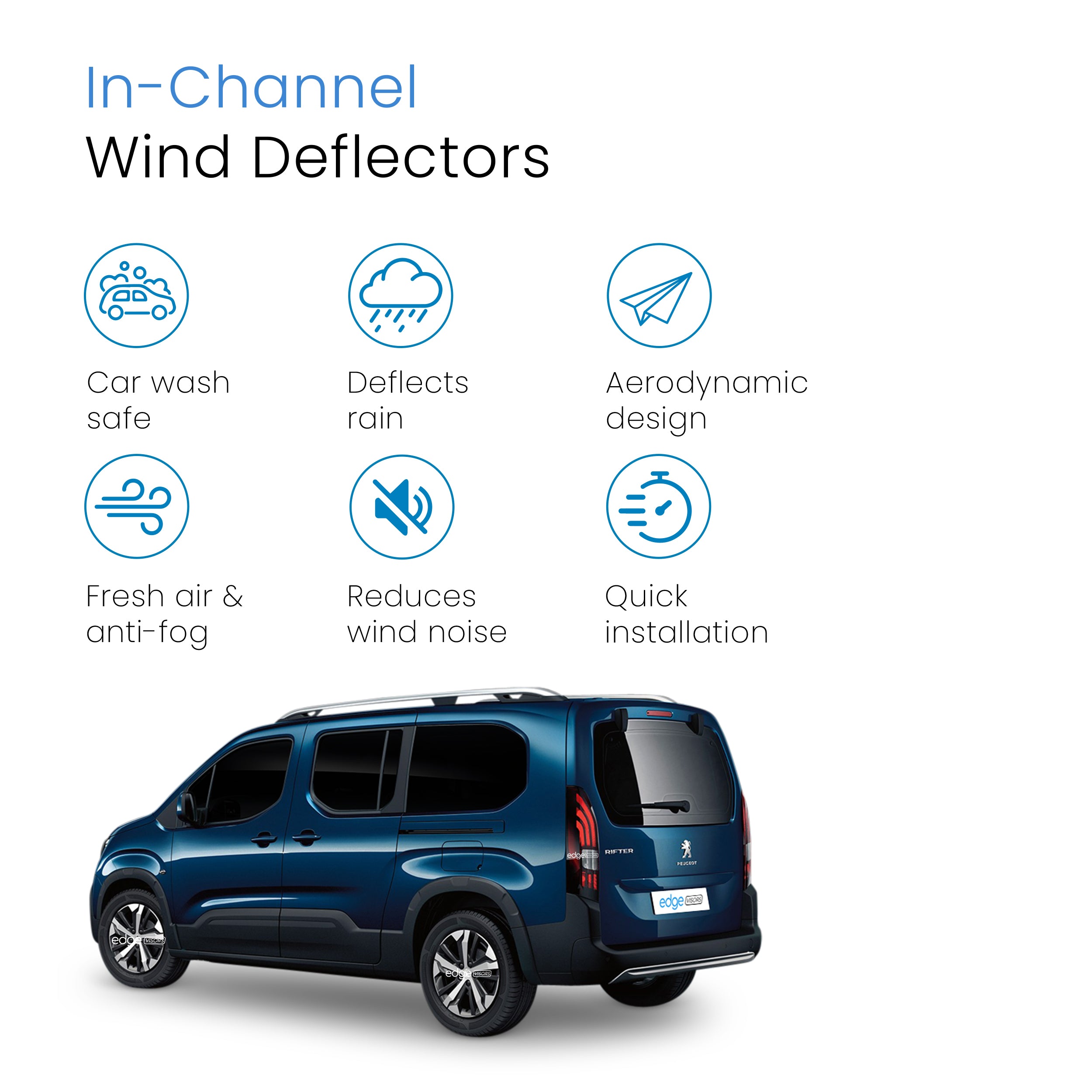 Peugeot Rifter / Partner 2018-Up 2 Door Van Wind Deflectors 2pc