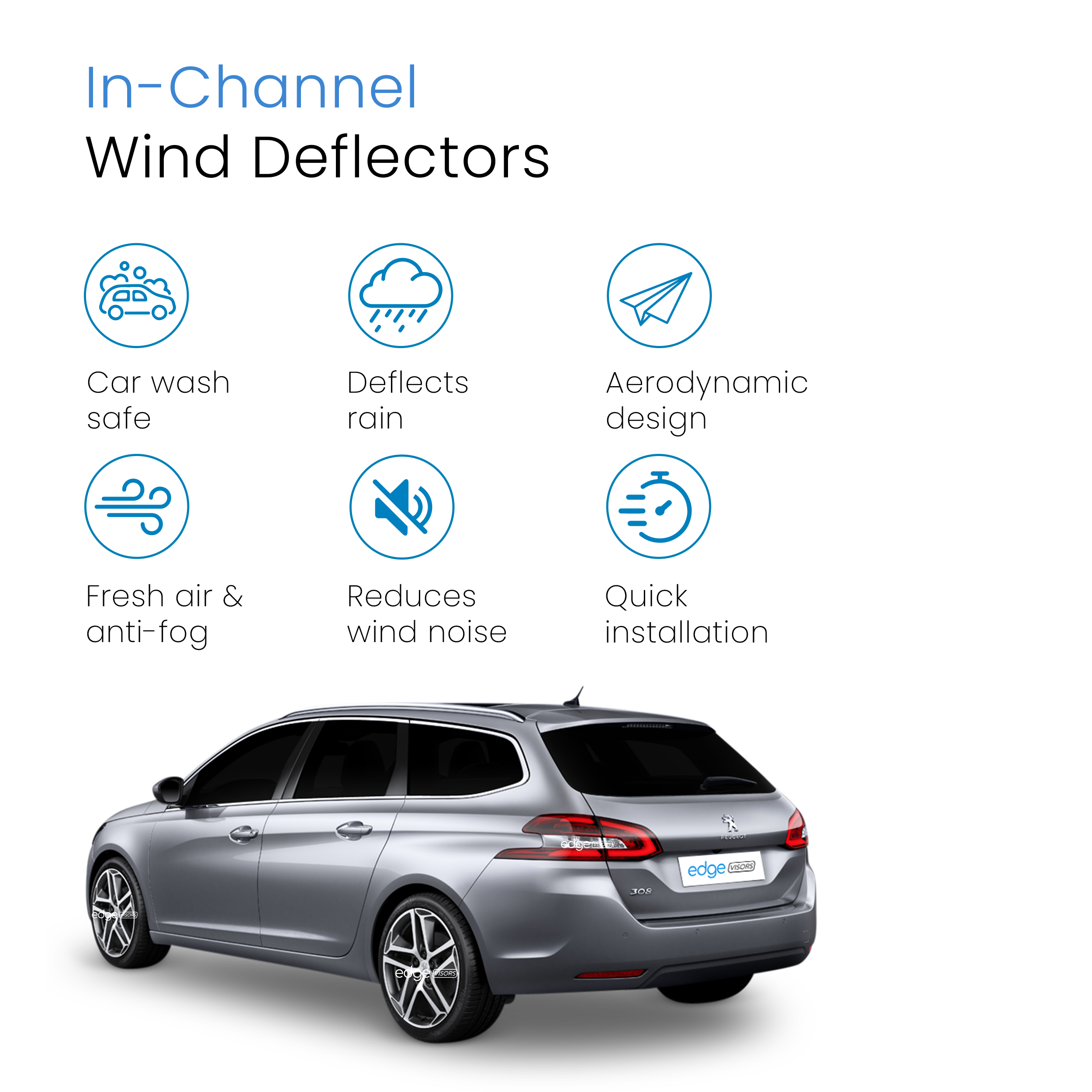 Peugeot 308 MK2 2014-2021 5 Door Estate Wind Deflectors 4pc