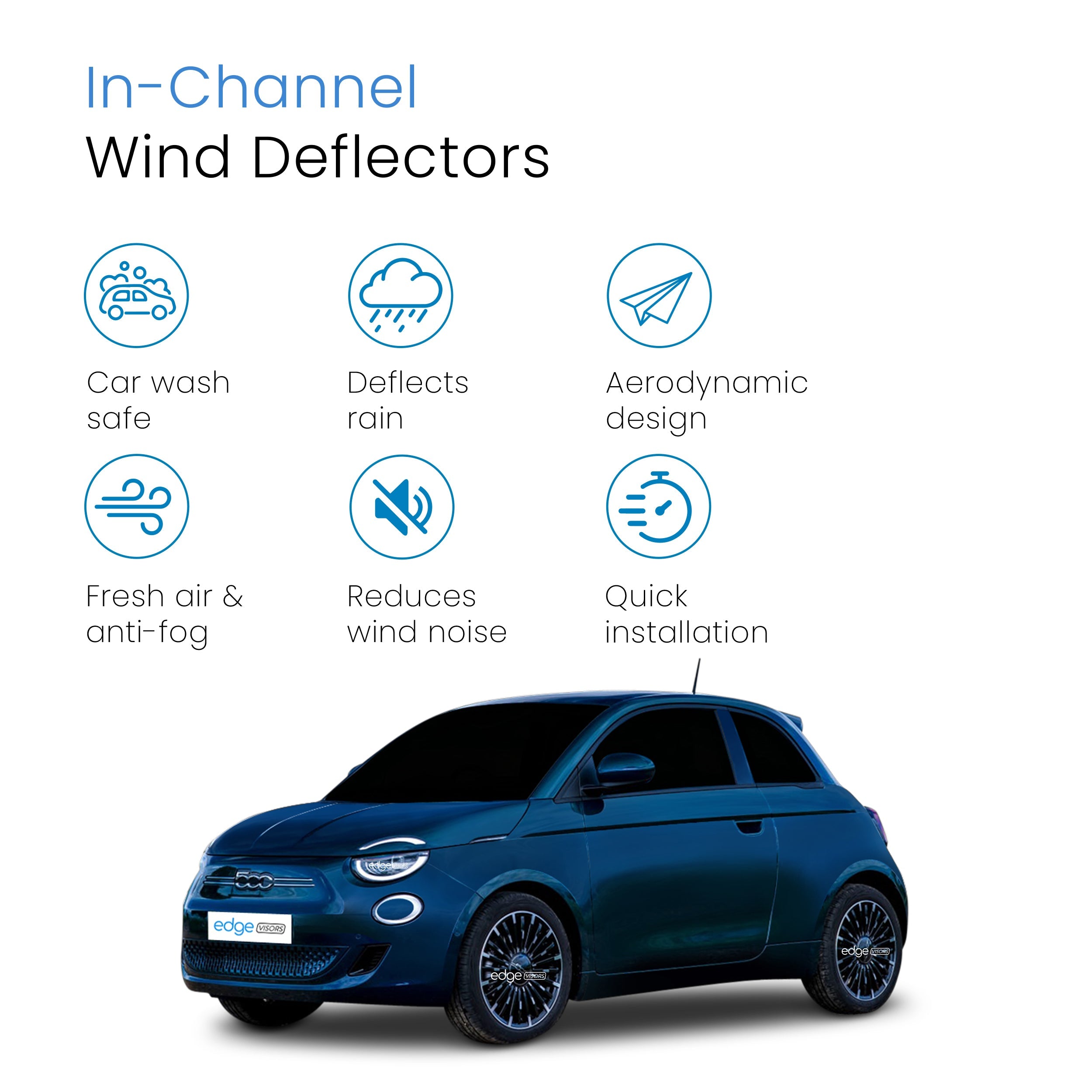 Fiat 500 E MK1 2021-Onwards 3 Door Hatchback Wind Deflectors 2pc