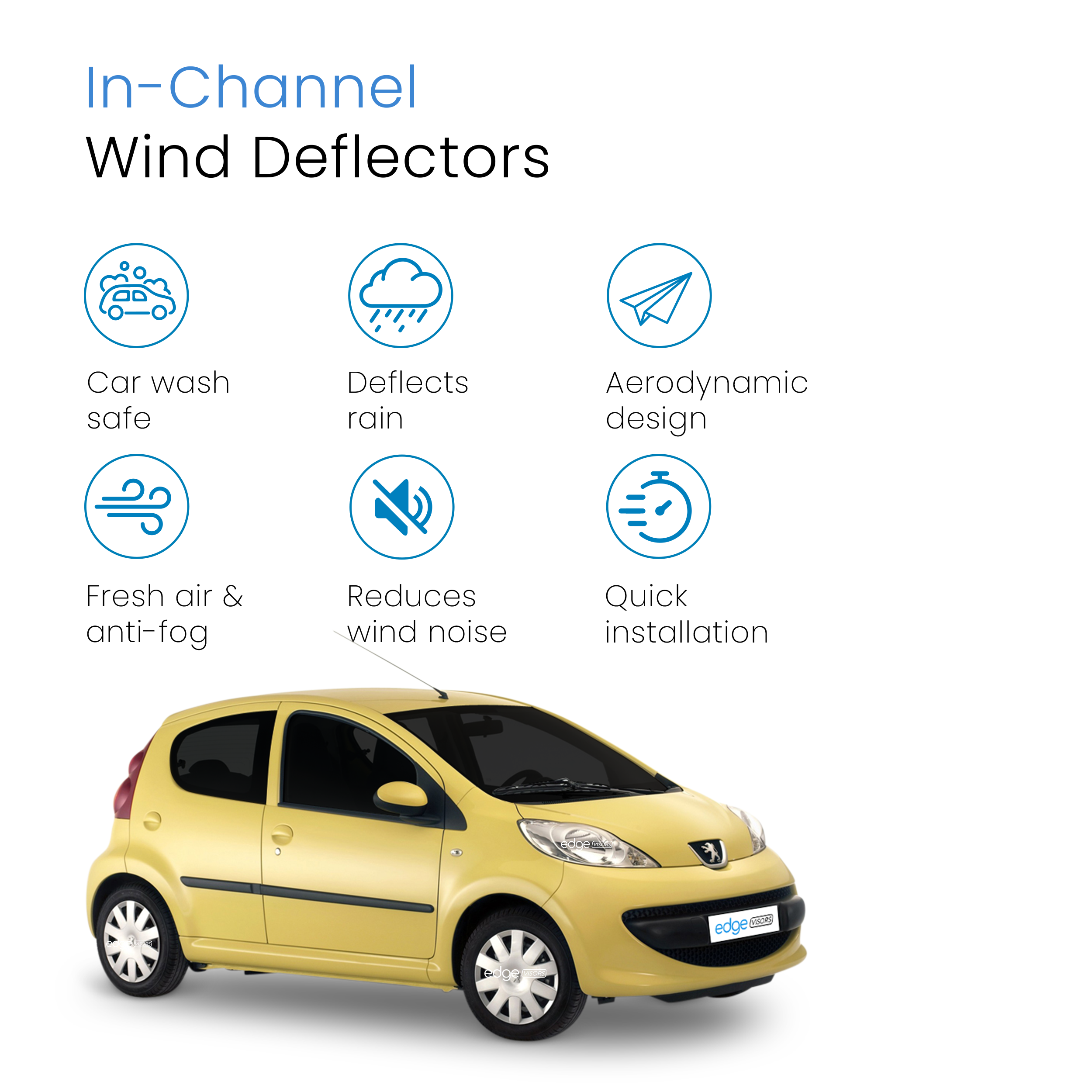 Peugeot 107 2005-2014 3 Door Hatchback Wind Deflectors 4pc