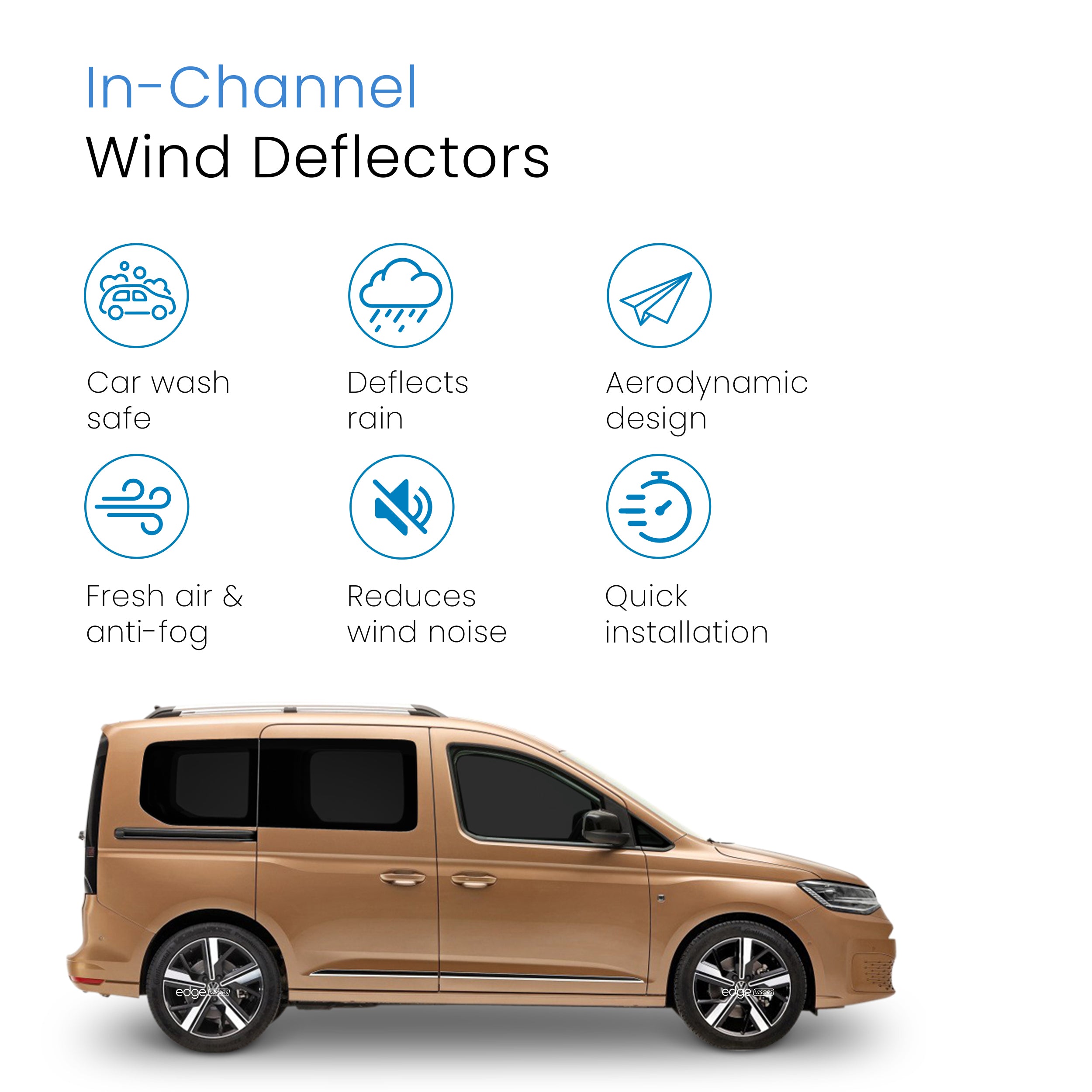 VW Caddy MK5 2020-2024 2 Door Van Wind Deflectors 2pc