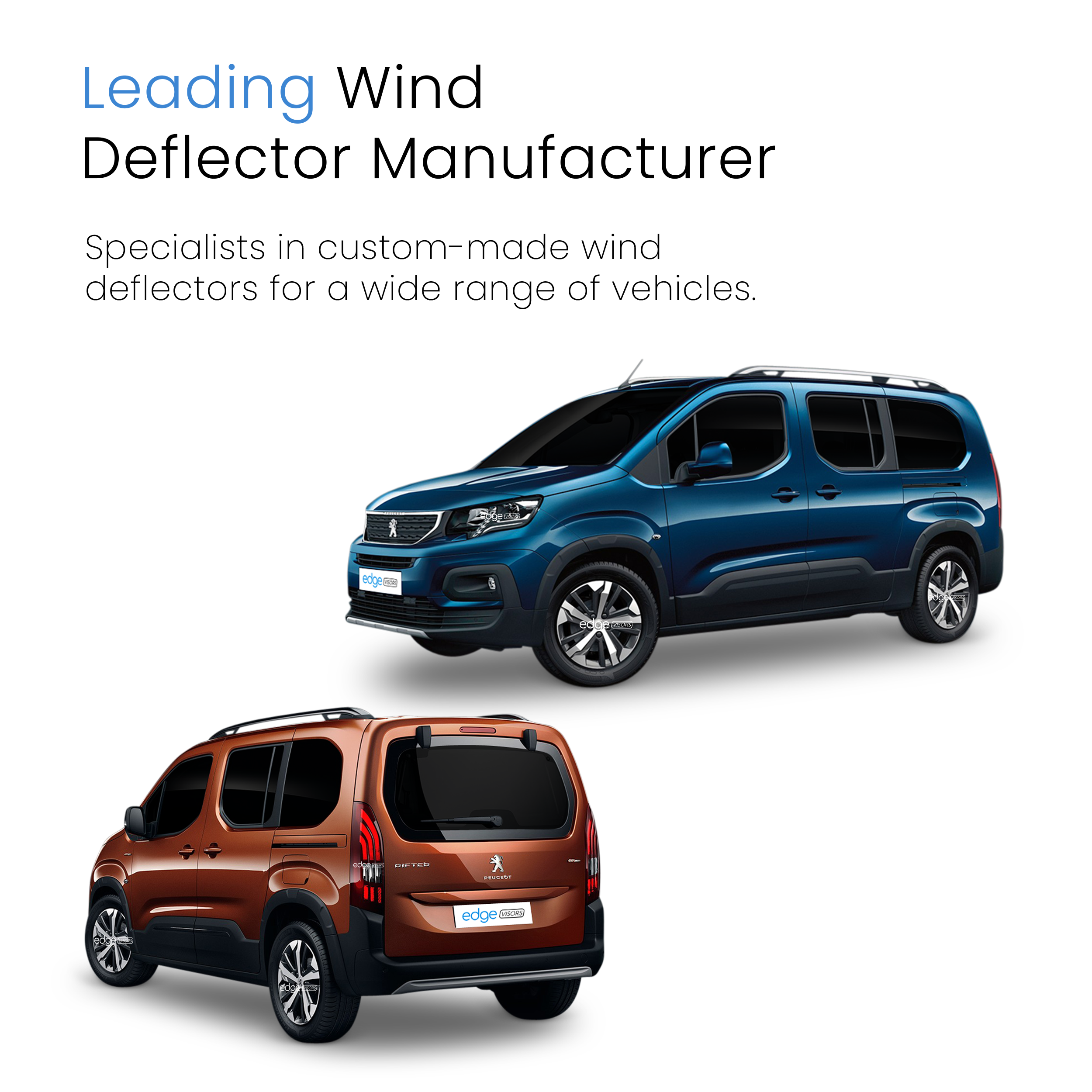 Peugeot Rifter / Partner 2018-Up 2 Door Van Wind Deflectors 2pc