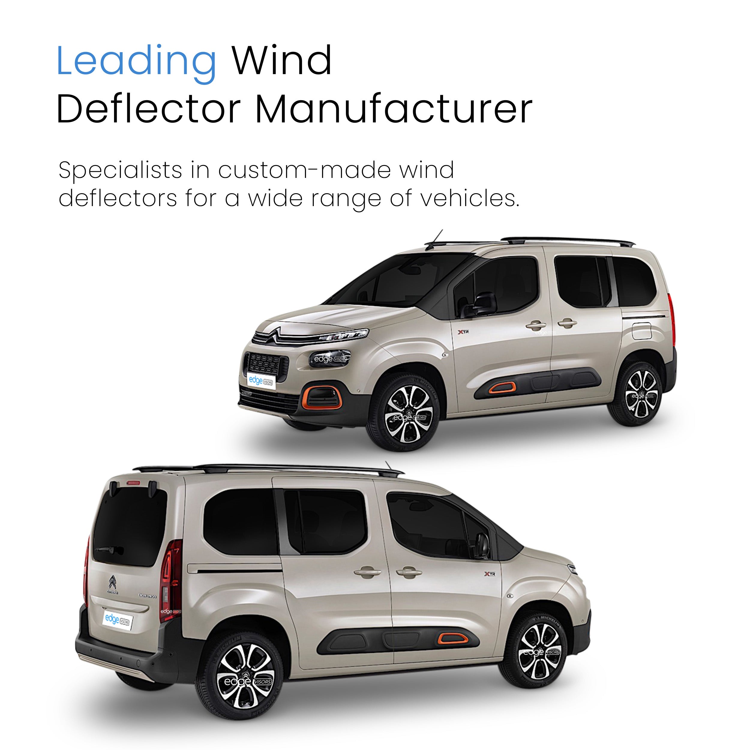 Citroen Berlingo MK3 2018-Onwards 2 Door Van Wind Deflectors 2pc
