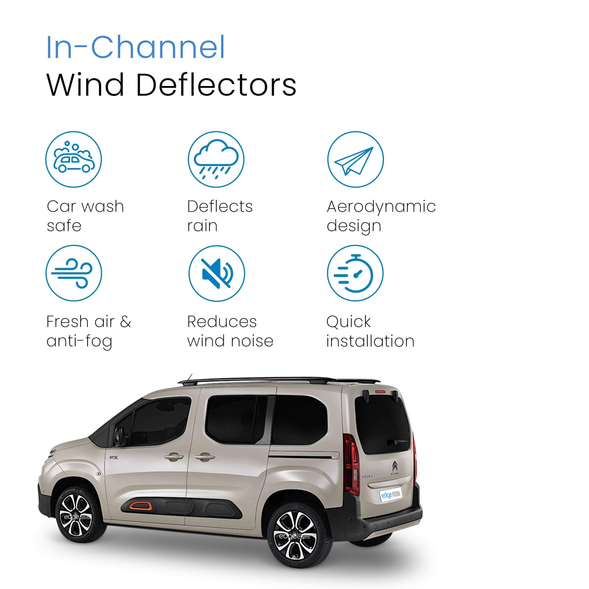 Citroen Berlingo MK3 2018-Onwards 2 Door Van Wind Deflectors 2pc