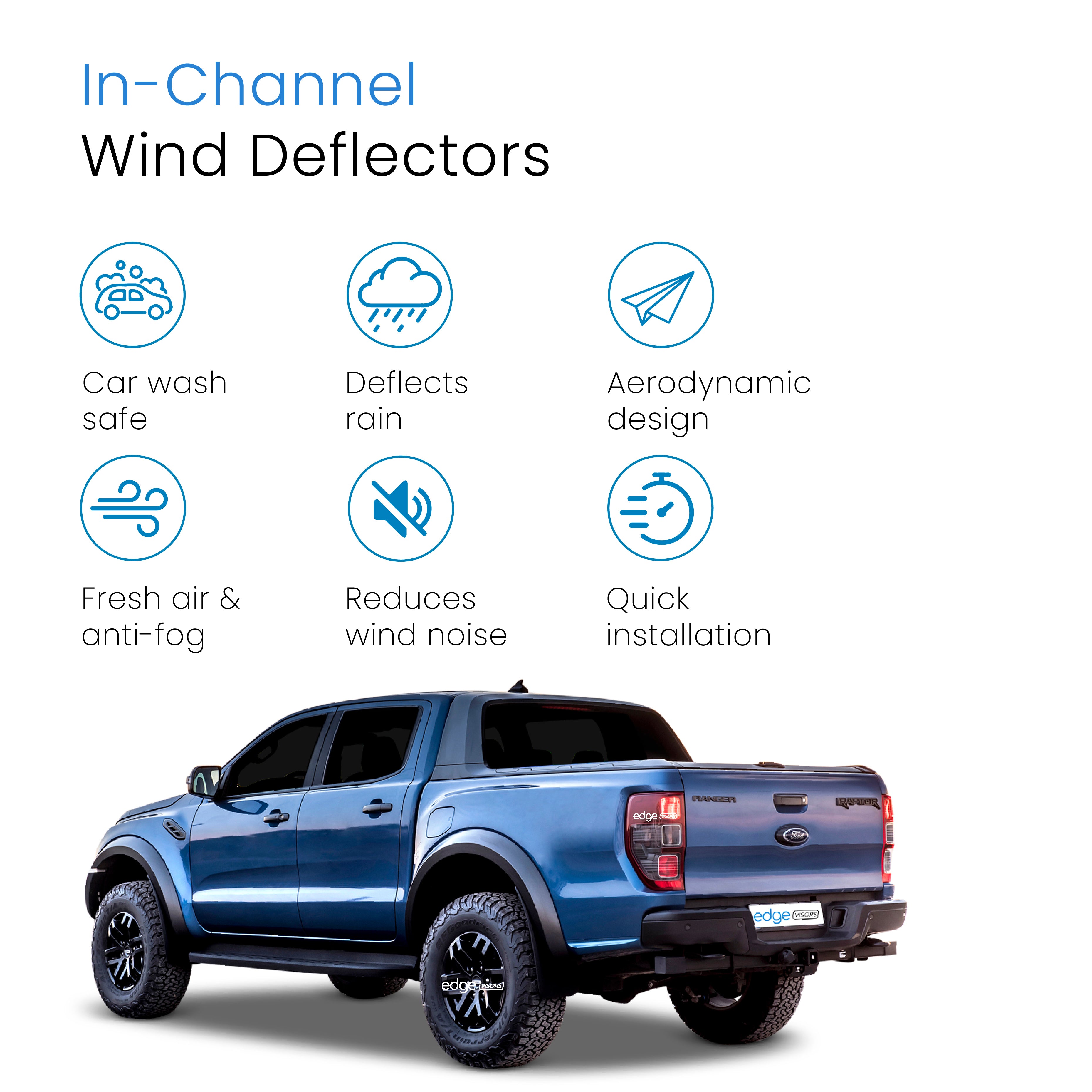 Ford Ranger MK3 2012-2023 4 Door Pick-up Wind Deflectors 4pc